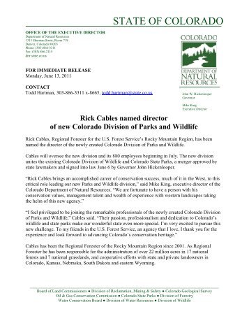 STATE OF COLORADO - Colorado Department of Natural Resources