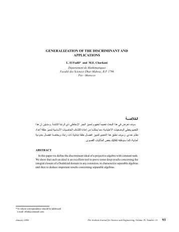 GENERALIZATION OF THE DISCRIMINANT AND APPLICATIONS L ...