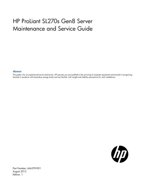 Bestaan de eerste werkzaamheid HP ProLiant SL270s Gen8 Server Maintenance and Service Guide