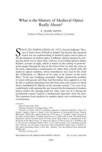 What is the History of Medieval Optics Really About?1 - American ...