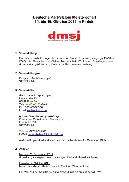 Deutsche Kart-Slalom Meisterschaft 14. bis 16. Oktober ... - DMSB