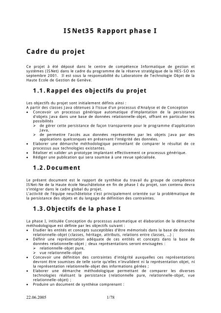 Rapport de fin de phase I - Haute école du paysage, d'ingénierie et ...