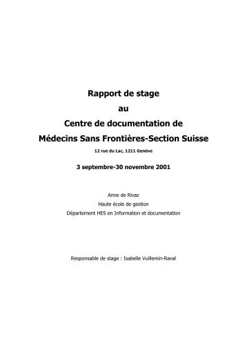 Rapport de stage au Centre de documentation de Médecins Sans ...