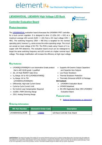 LM3409HV High Voltage LED Buck Controller ... - Element14