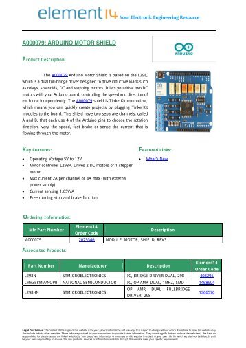 A000079: ARDUINO MOTOR SHIELD - Element14