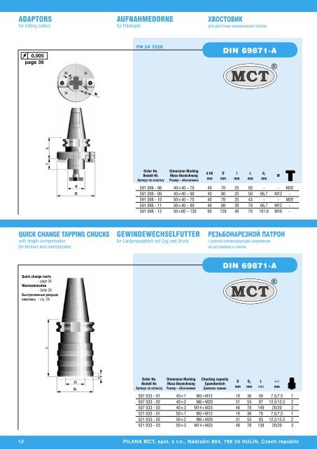 Оправки - Pilana MCT