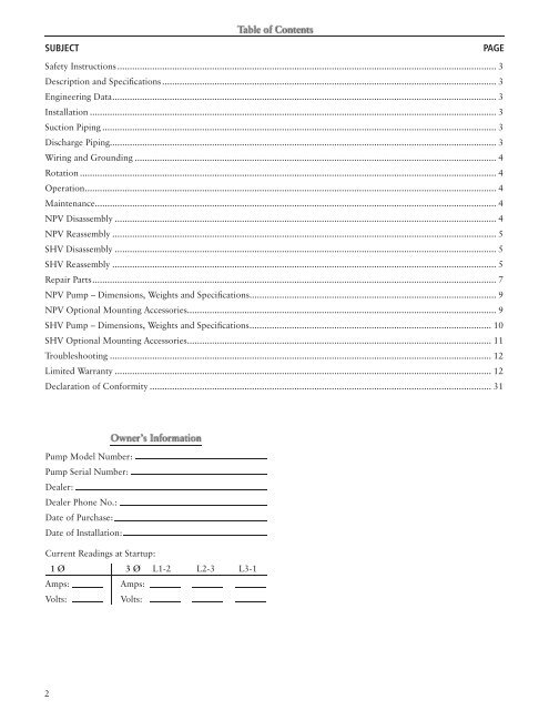 SHV & NPV & Operation Manual