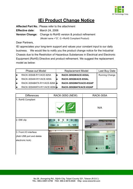 IEi Product Change Notice