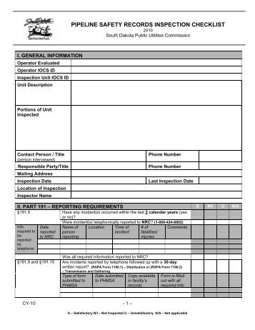 pipeline safety records inspection checklist - South Dakota Public ...