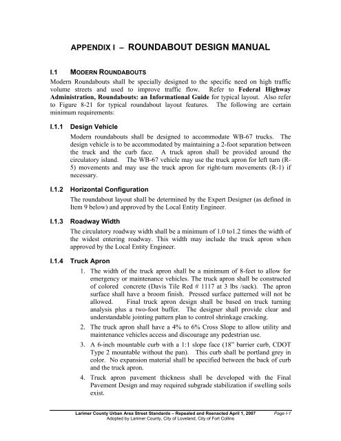 APPENDIX I – ROUNDABOUT DESIGN MANUAL - Larimer County