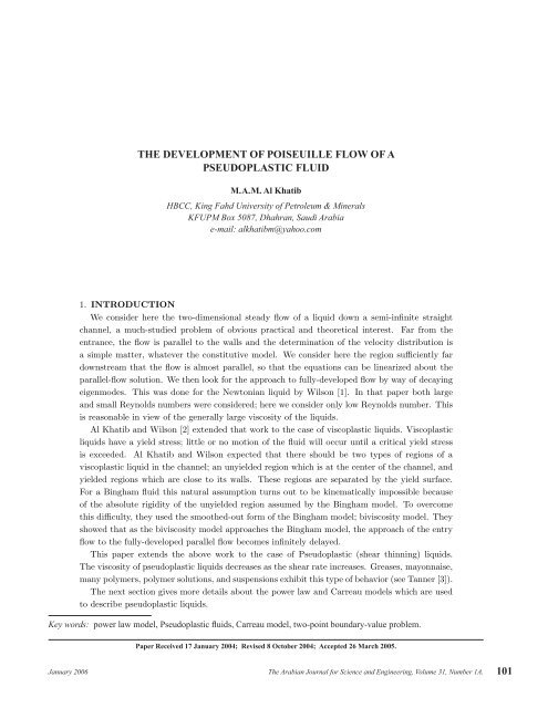 the development of poiseuille flow of a pseudoplastic fluid
