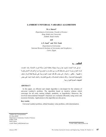 lambert universal variable algorithm - Arabian Journal for Science ...