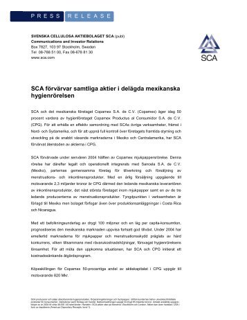 Pressmeddelandet i PDF - SCA