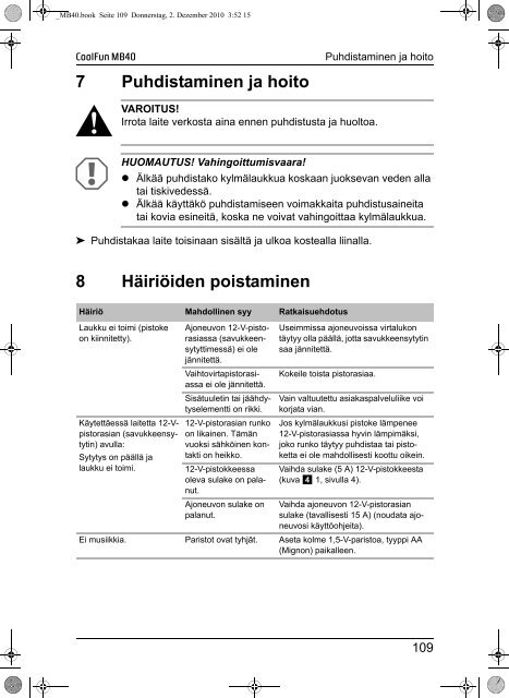 Instrucciones de uso - Waeco