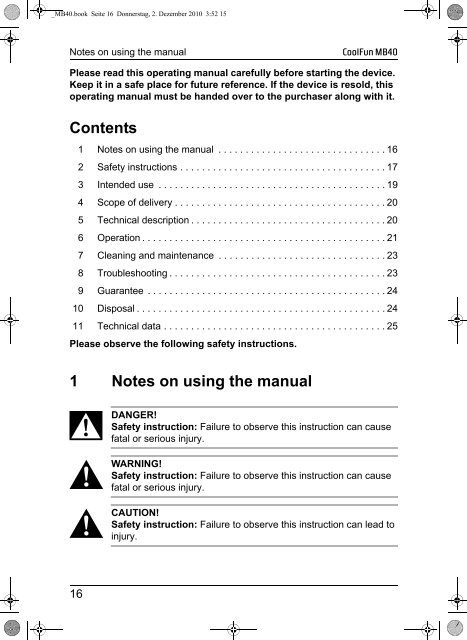 Instrucciones de uso - Waeco