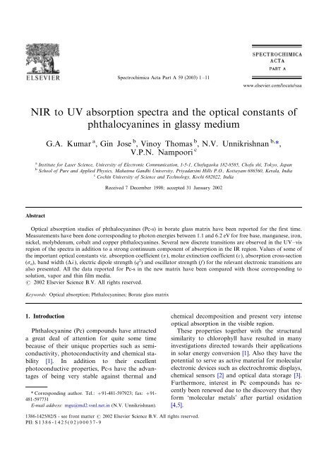 NIR to UV absorption spectra and the optical constants of ...