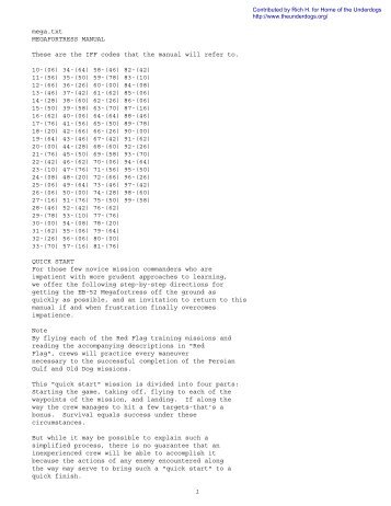 mega.txt MEGAFORTRESS MANUAL These are the IFF codes that ...