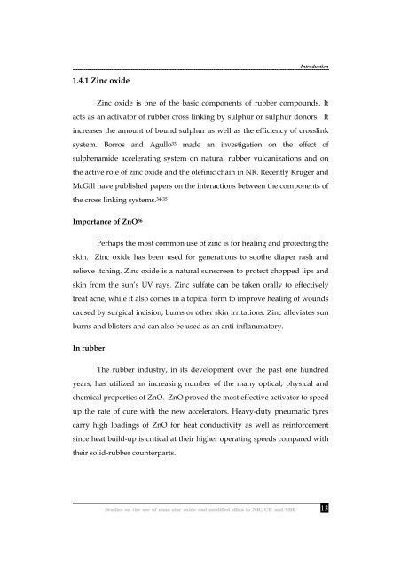 Studies on the use of nano zinc oxide and modified silica in NR, CR ...