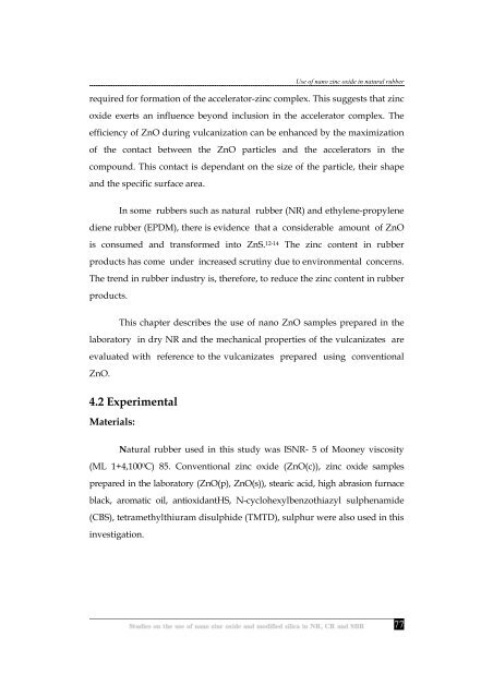 Studies on the use of nano zinc oxide and modified silica in NR, CR ...