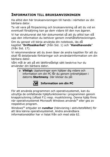 INFORMATION TILL BRUKSANVISNINGEN - medion