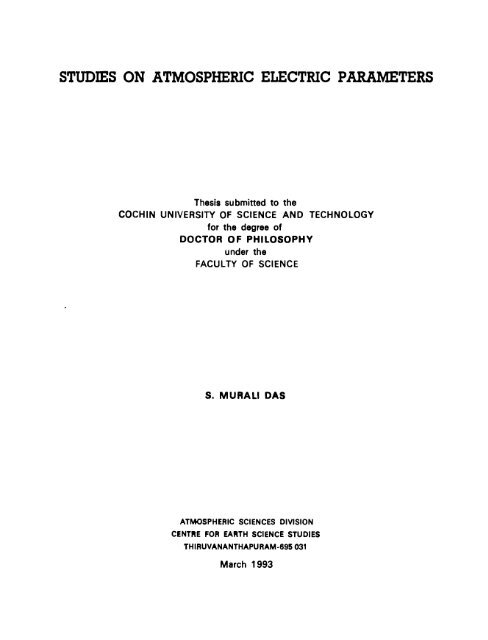 Studies on Atmospheric Electric Parameters - Cochin University of ...