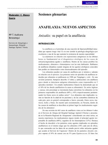 NUEVOS ASPECTOS Anisakis - Alergología e Inmunología Clínica