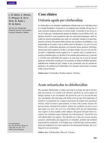 Urticaria aguda por clorhexidina - Alergología e Inmunología Clínica