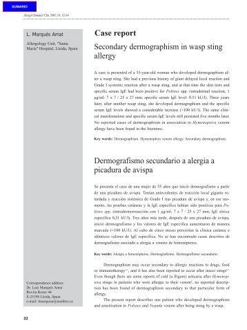 Secondary dermographism in wasp sting allergy Dermografismo ...