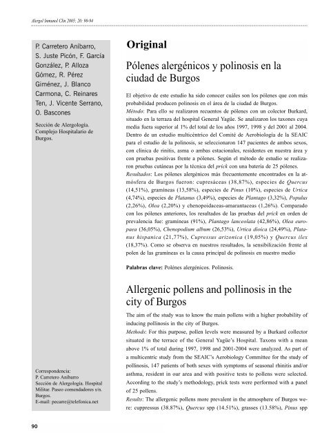 Pólenes alérgicos y polinosis en la ciudad de Burgos - Alergología e ...