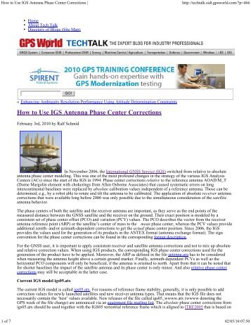 How to use IGS antenna phase center corrections (GPS World Tech