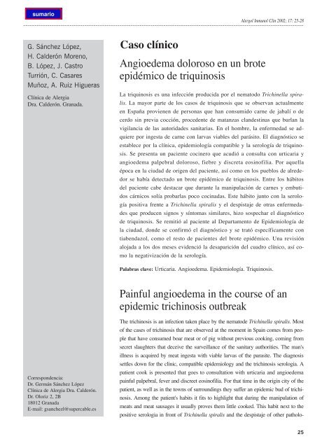 Angioedema doloroso en un brote epidémico de triquinosis Painful ...