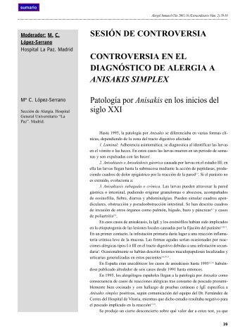 Controversia en el diagnóstico de alergia a Anisakis simplex