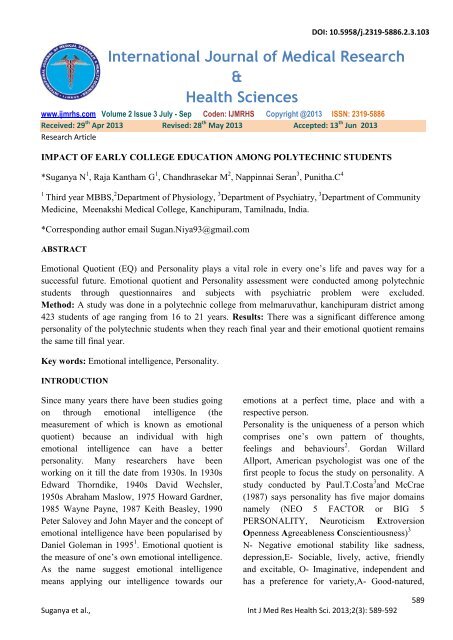 International Journal of Medical Research & Health Sciences