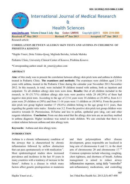 International Journal Of Medical Research Health Sciences