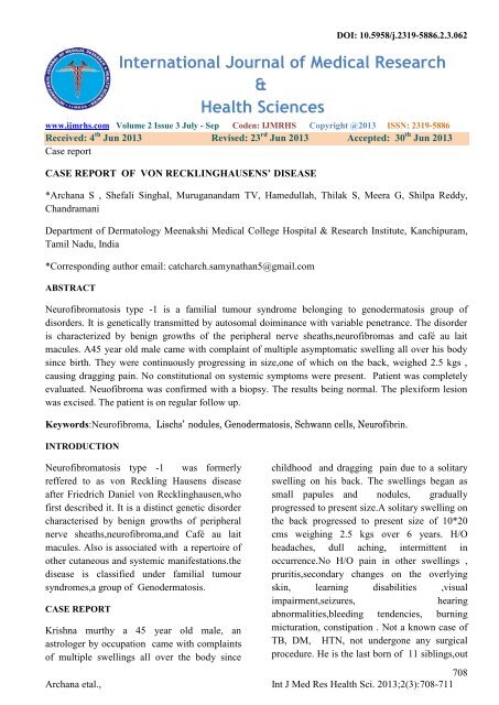 International Journal of Medical Research & Health Sciences