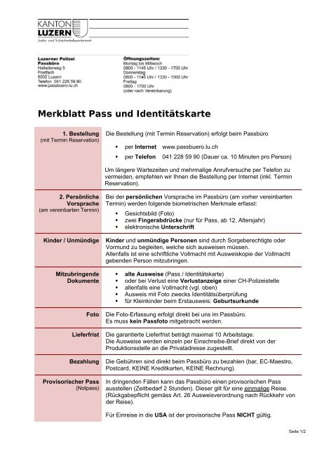 Merkblatt Pass und Identitätskarte