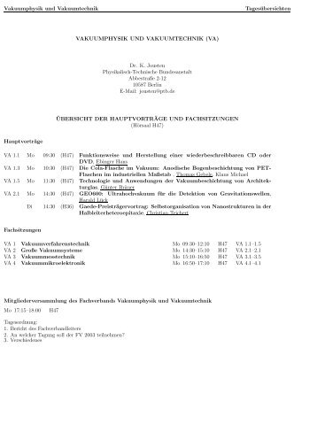 Fachverband Vakuumphysik und Vakuumtechnik - DPG-Tagungen