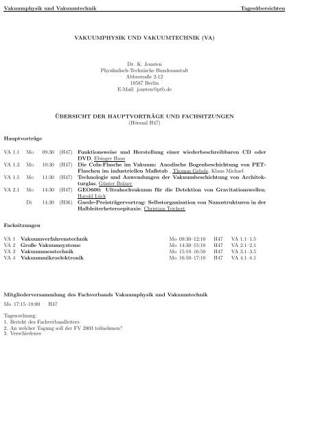 Fachverband Vakuumphysik und Vakuumtechnik - DPG-Tagungen