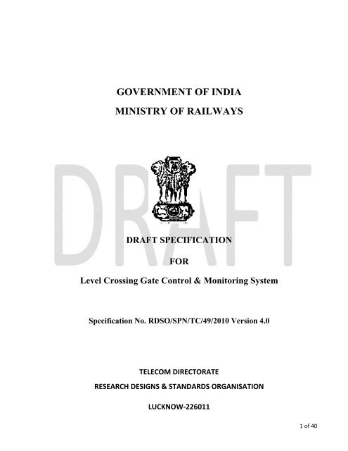 government of india ministry of railways - rdso - Indian Railway