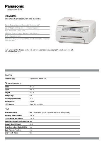 KX-MB1530 The Ultra-Compact All-in-one machine General ...