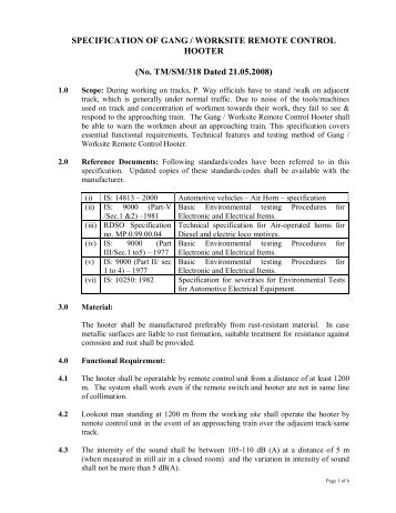 SPECIFICATION OF GANG / WORKSITE REMOTE CONTROL ... - rdso