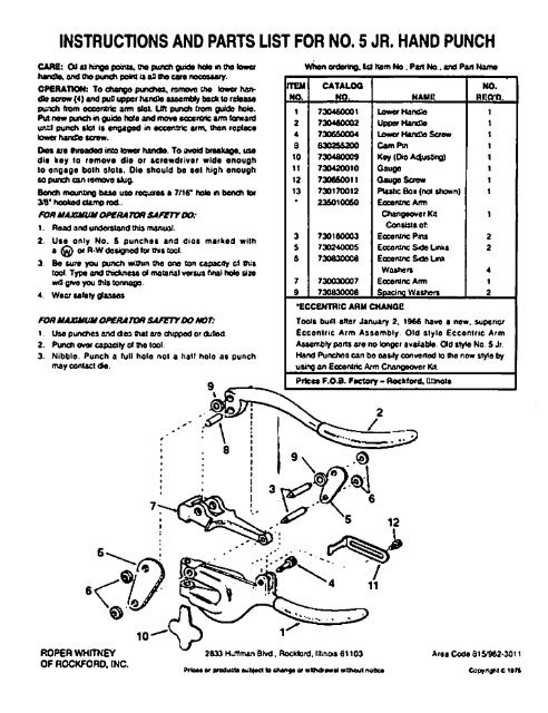 Roper Whitney No. 5 Manual Punch Kit RW5JR - Woodward Fab