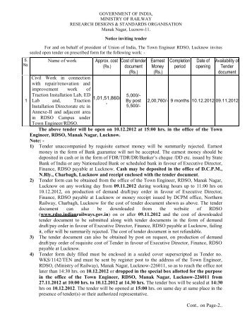 Name of work Approx. cost Cost of tender document (Rs ... - rdso