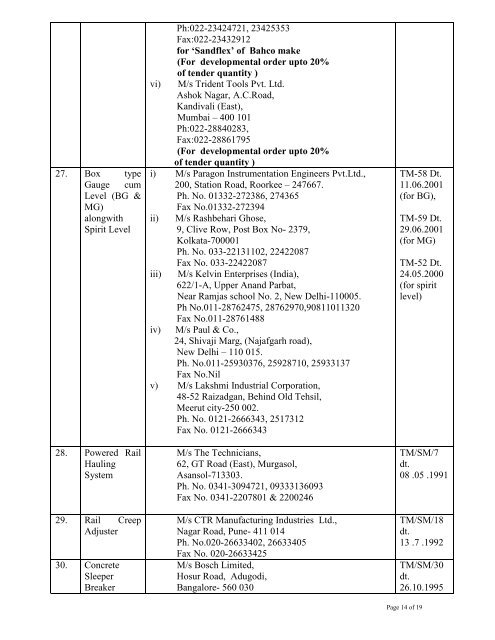 List of manufacturers/suppliers of Small Track Machines - rdso