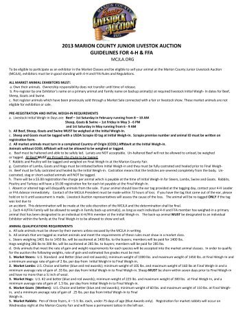 2013 marion county junior livestok auction guidelines for 4-h & ffa