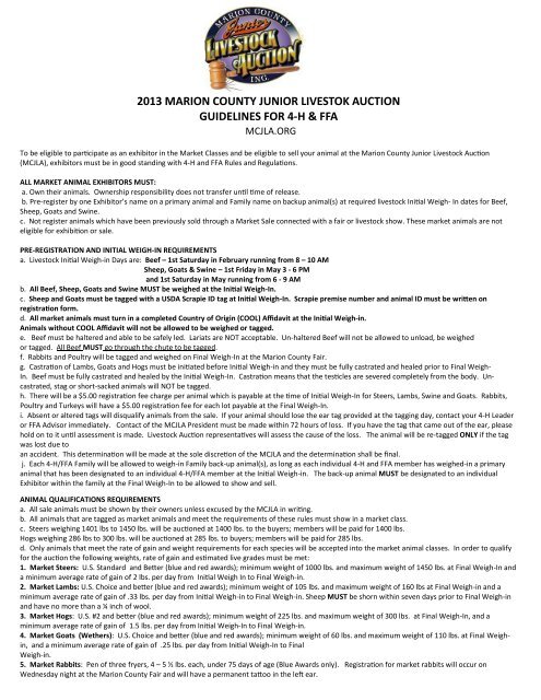 2013 marion county junior livestok auction guidelines for 4-h & ffa