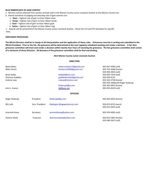 2013 marion county junior livestok auction guidelines for 4-h & ffa