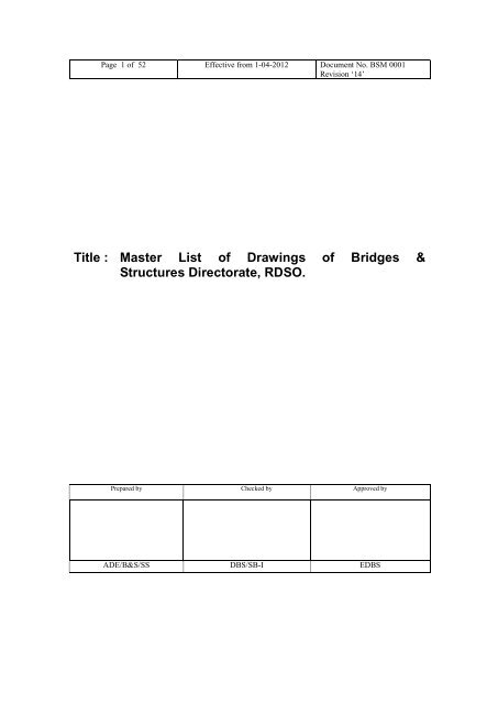 Master List Of Drawings Of Bridges Structures Directorate Rdso