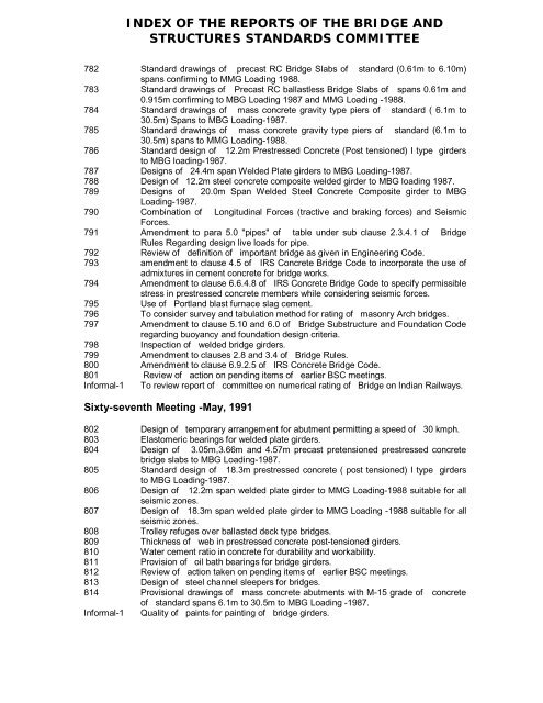 index of the reports of the bridge and structures standards committee