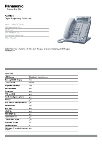 KX-DT343 Digital Proprietary Telephone Features - Panasonic ...
